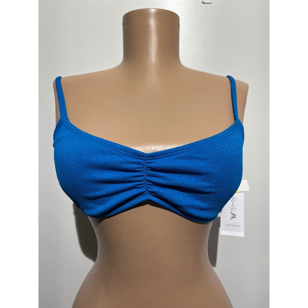 Jessica Simpson Lake Blue Textured Crinkle Bikini Top SSCT25395 Small NEW